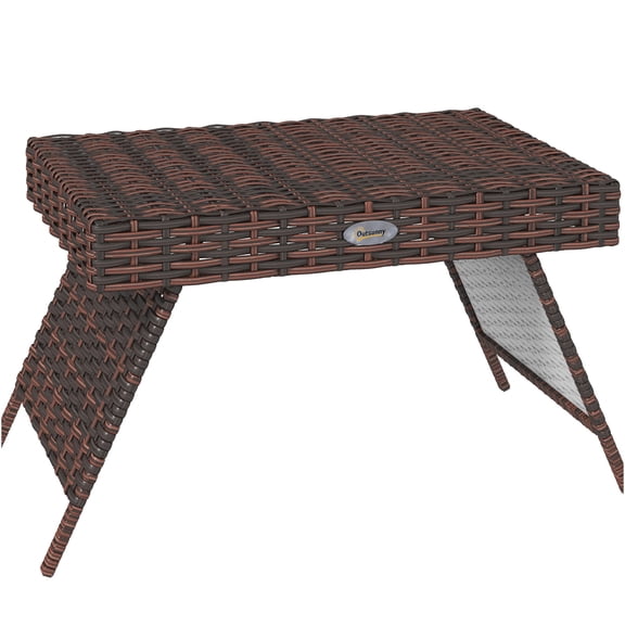 JERFIT Outdoor Folding Side Table, 16 inch Square Portable End Table with Handwoven PE Rattan Top, Steel Frame for Patio, Garden, Balcony, Brown