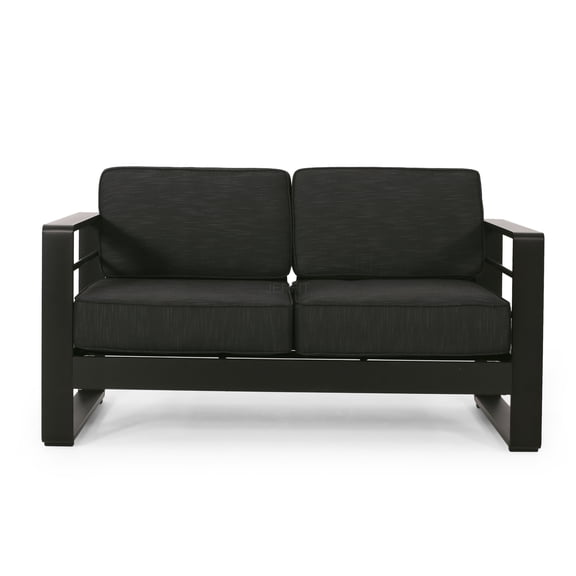 JERFIT Outdoor Loveseat Bench, 2-Person Aluminum Garden Bench for Patio Backyard, Dark Gray Modern Bistro Setting
