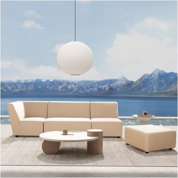 JERFIT Outdoor Patio Corner Chair with Cushion, Modular Deep Seating Furniture for Deck, Poolside, Beige Water-Resistant Olefin Fabric