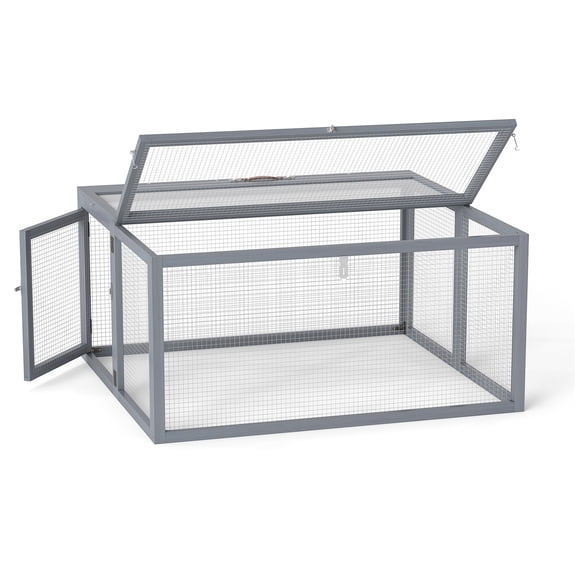 JERFIT Outdoor Rabbit Hutch, Foldable Wooden Bunny Cage with Lockable Doors & Waterproof Roof, Heavy-Duty Metal Wire Mesh, Gray