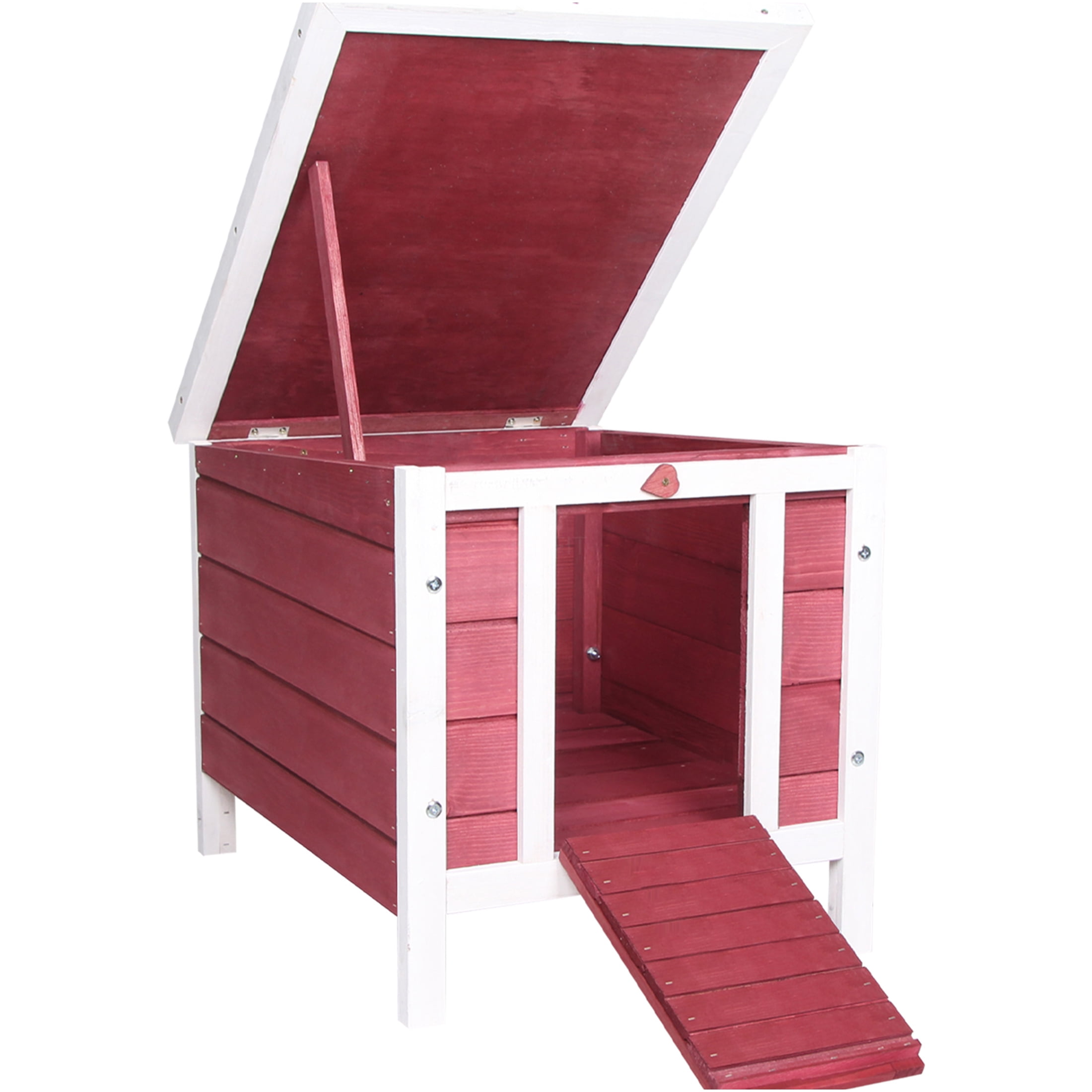 JERFIT Outdoor Rabbit Hutch with Waterproof Asphalt Roof, Small Animal Cage Wooden House with Ramp for Rabbits, Guinea Pigs, Ducks, Pets