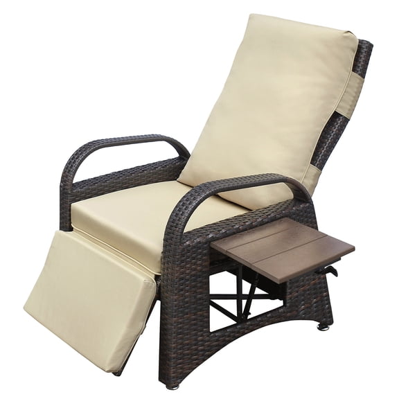 JERFIT Outdoor Recliner Chair with Side Table, Adjustable Patio Lounge Chair with Removable Cushion, All-Weather PE Wicker & Iron Frame, Water Resistant, Ergonomic Design for Garden, Poolside