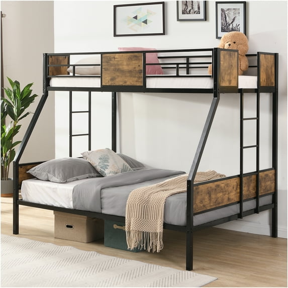 JERFIT Over FULL Metal Bunk Bed with 2 - Side Ladder and Full-Length Guardrail No Box Spring