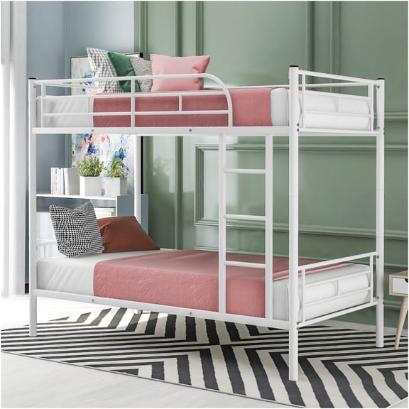 JERFIT Over Twin Metal Bunk Bed (White)