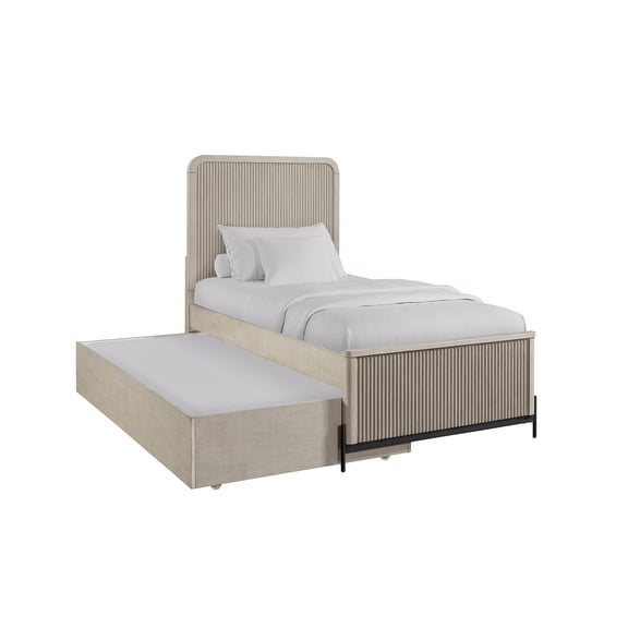 JERFIT Twin over Twin Trundle Bed Frame with Storage Drawer, Solid Wood & MDF, Taupe Finish, Space-Saving Bunk Alternative