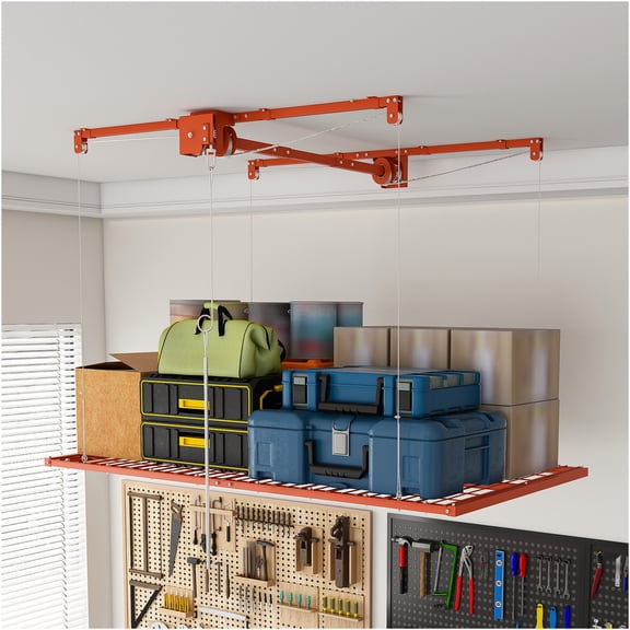 JERFIT Overhead Storage Rack 4x8 FT Orange Iron Organizer for 10-12 FT High Ceilings Modern Luxury Style Single Unit