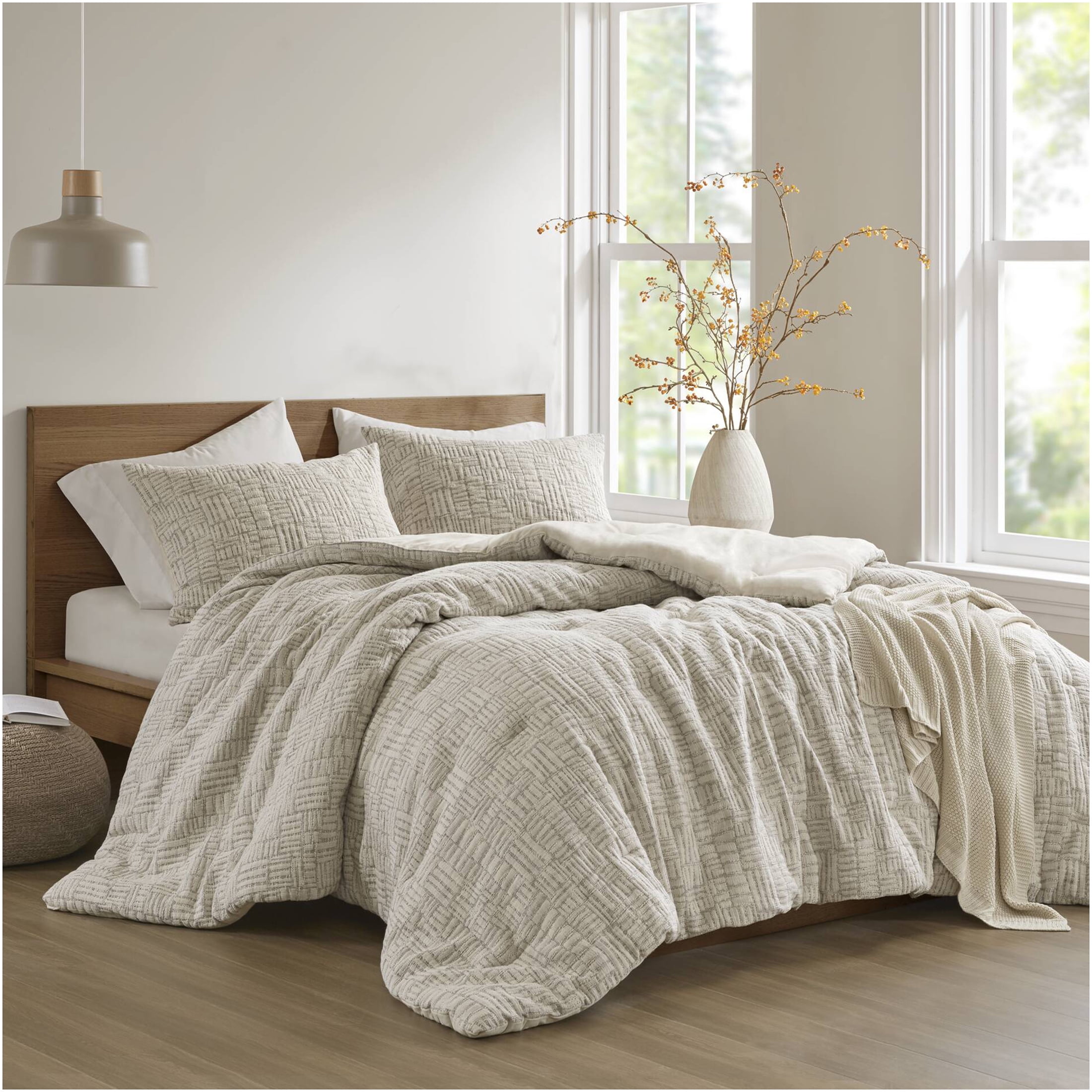 JERFIT Oversized 3-Piece Beige Matelasse Comforter Set with Shams, Full ...