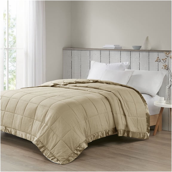 JERFIT Oversized All-Season Taupe Down Alternative Blanket with Satin Edge, Hypoallergenic & OEKO-TEX Certified, Full/Queen 90x96 Inches