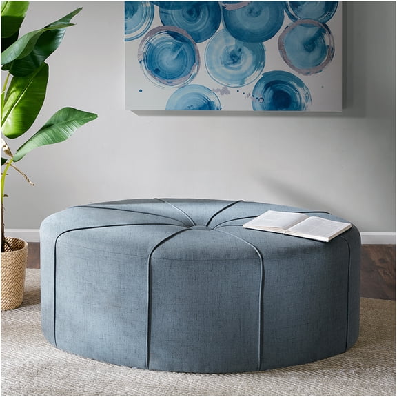 JERFIT Oversized Blue Ottoman Cocktail Table, Modern Tufted Living Room Footstool, Storage Ottoman Bench with Solid Wood Frame