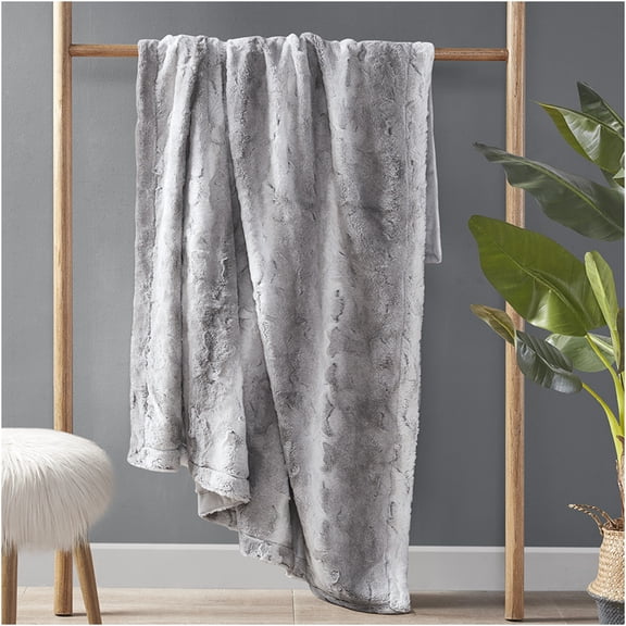 JERFIT Oversized Faux Fur Blanket Grey, Ultra Soft Luxury Fluffy Faux Mink Throw for Couch, Bed, and Home Decor