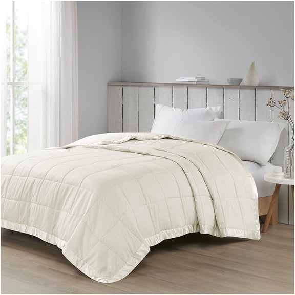 JERFIT Oversized King Blanket Ivory, All-Season Down Alternative Comforter with Satin Edge, Hypoallergenic & OEKO-TEX Certified