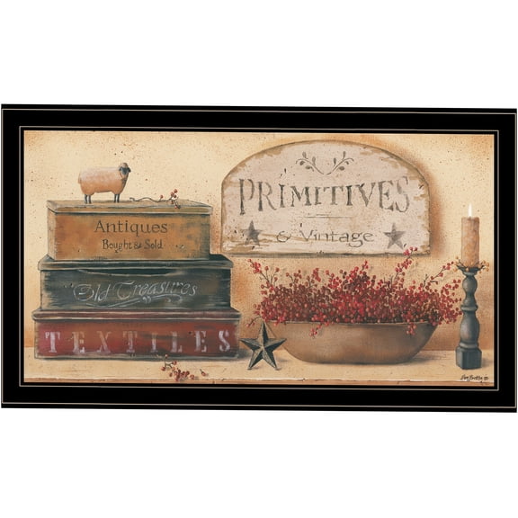 JERFIT Pam Britton Framed Print Wall Art, Primitive Vintage Style Multi-Color Picture, Ready to Hang Black Frame Home Decor for Living Room, Bedroom, Office