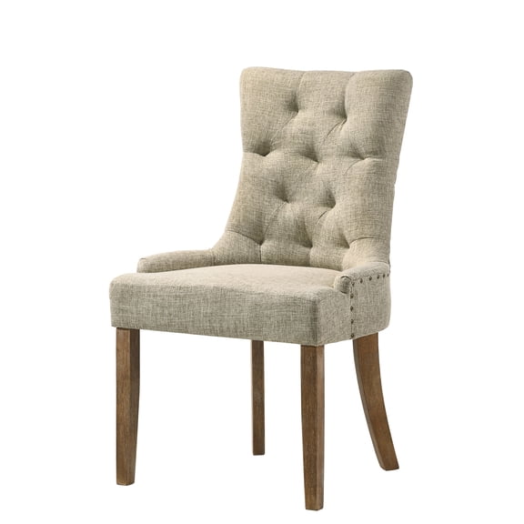 JERFIT Parson Dining Chairs Set of 2, Upholstered Side Chairs with Tufted Back and Nailhead Trim for Kitchen, Dining Room, Beige and Brown Finish