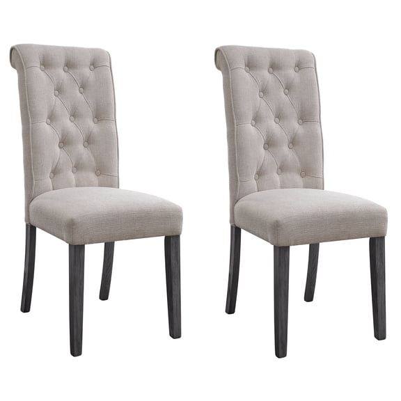 JERFIT Parsons Dining Chairs Set of 2, Upholstered Side Chairs with Tufted Back, Beige and Grey Accent Chairs for Kitchen Dining Room