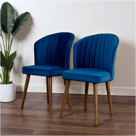 JERFIT Parsons Velvet Dining Chairs Set of 2, Navy Blue Upholstered Side Chairs with Solid Wood Legs, Mid-Century Modern Accent Chair for Kitchen, Dining Room