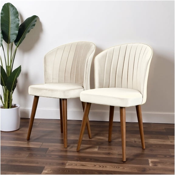 JERFIT Parsons Velvet Dining Chairs Set of 2, Beige Upholstered Side Chairs with Solid Wood Legs for Kitchen, Dining Room