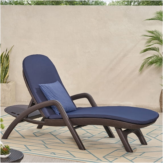 JERFIT Patio Chaise Lounge Chair with Cushion, All-Weather Wicker Textured Polypropylene Outdoor Sun Lounger for Poolside, Dark Brown