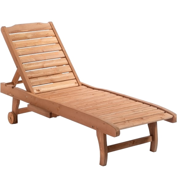 JERFIT Patio Chaise Lounge with Side Table, Natural Wood Sun Lounger Pool Chair with Wheels, 3-Position Recliner for Outdoor Sunbathing, Tanning, Garden, Deck
