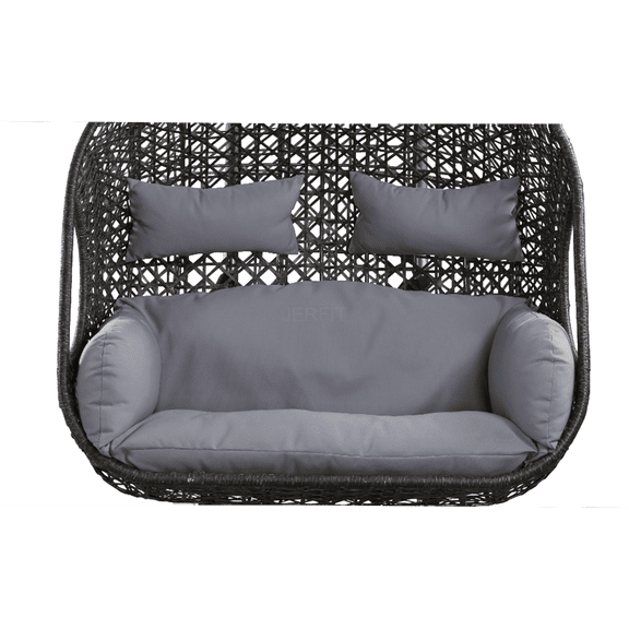 JERFIT Patio Hanging Swing Chair Seat with Pole, All-Weather Black Wicker Replacement for Outdoor Garden, Porch, Patio