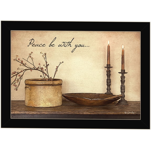 JERFIT "Peace Be with You" Framed Print Wall Art, Multicolor Modern Inspirational Quote on Paper, Ready to Hang Black Frame Decor for Living Room, Bedroom, Office