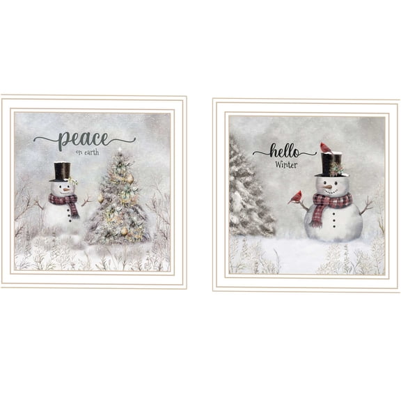 JERFIT "Peace on Earth" Winter Wall Art Set, 2-Piece Framed Prints, Multicolor Holiday Decor for Living Room, Bedroom, Home & Office