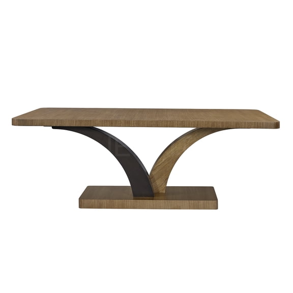 JERFIT Pedestal Dining Table, Tan Solid Wood and MDF Console Table with Sculptural Base for Kitchen, Living Room, Entryway