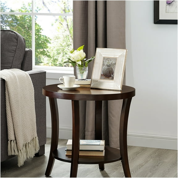 JERFIT Perth Modern End Table with Bottom Shelf, Espresso Wood Nightstand for Living Room, Bedroom, Entryway