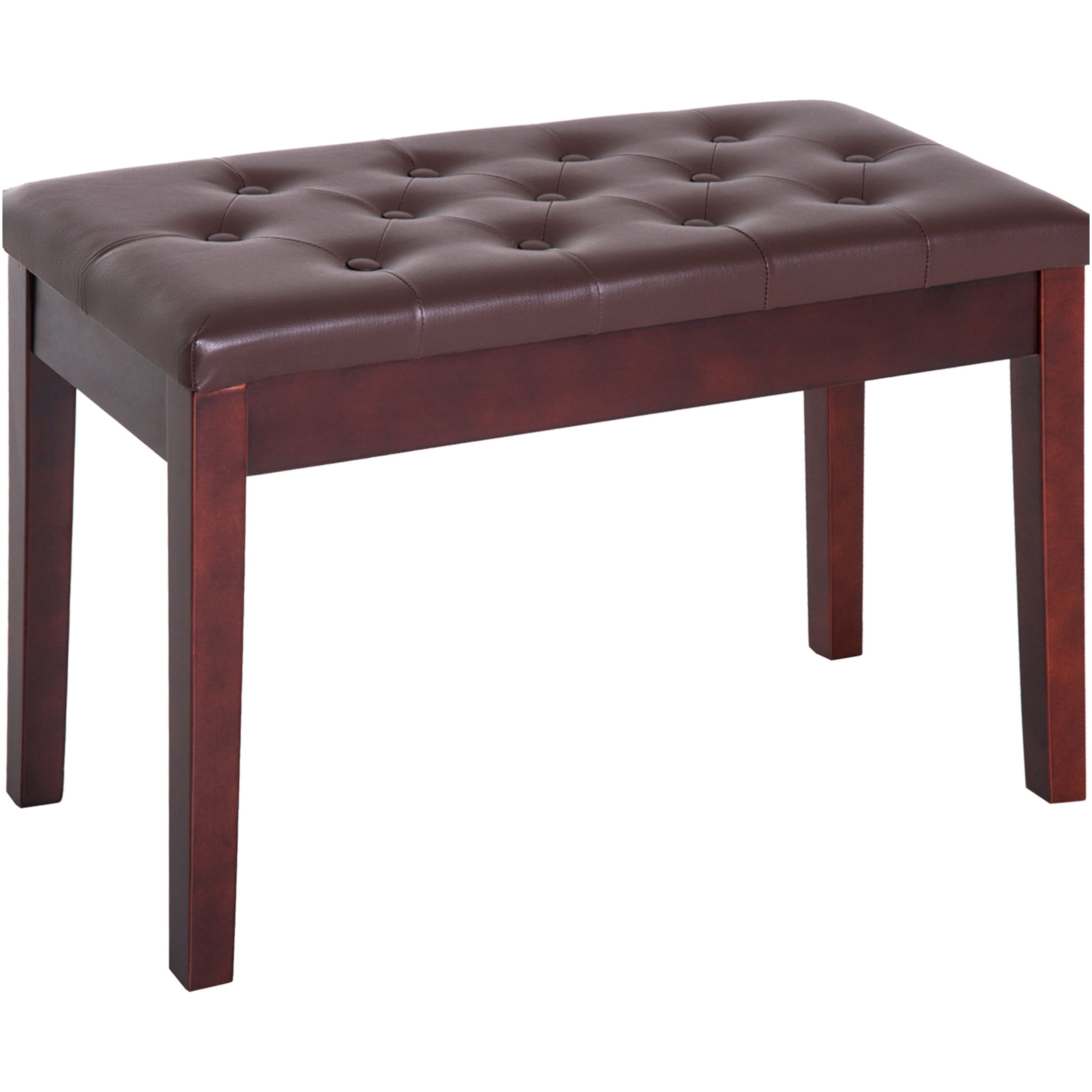 JERFIT Piano Bench for 2 Persons, Button Tufted Faux Leather Keyboard Seat with Rubber Wood Frame, Brown