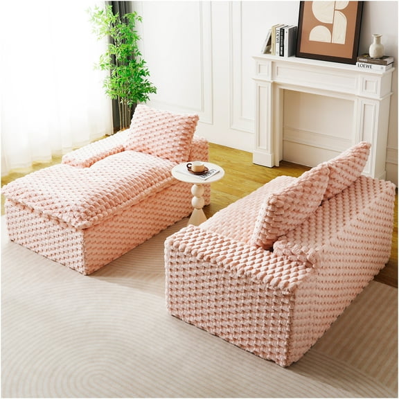 JERFIT Pink Convertible Sectional Sofa with Chaise, Reversible L-Shape Loveseat for Small Spaces, Plush Velvet Upholstery, Modern Living Room Furniture