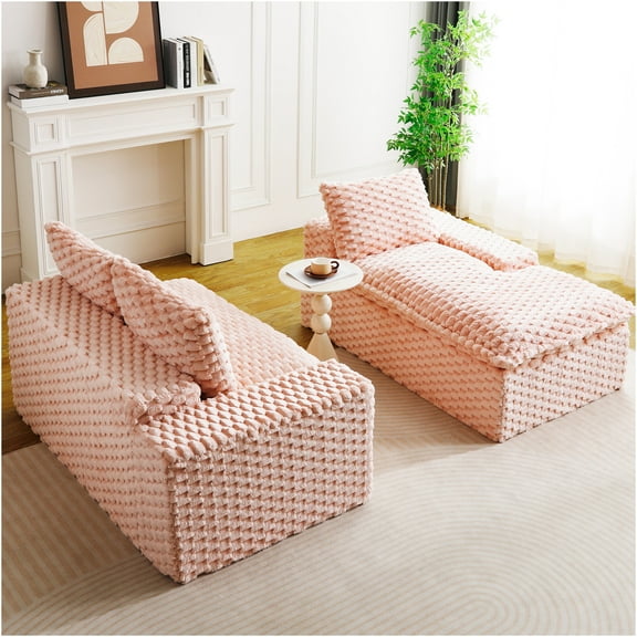 JERFIT Pink Convertible Sectional Sofa with Chaise, Reversible L-Shaped or Straight Setup, Plush Velvet Upholstery, Modern Living Room Furniture