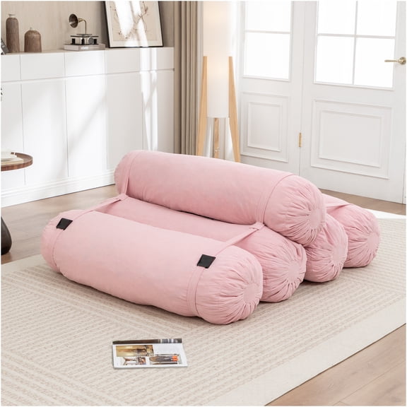 JERFIT Pink Corduroy Adjustable Floor Couch, 5-Piece Modular Sofa for Living Room, Bedroom, Dorm, Multi-Position Lounge Chair with Back Support, Modern Cotton Furniture for Relaxing, Reading, Napping