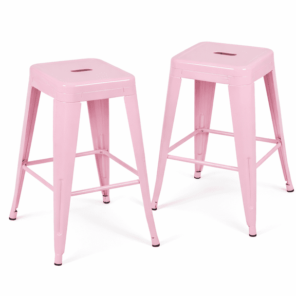 JERFIT Pink Metal Bar Stools Set of 2, Counter Height Backless Stools for Kitchen Island, Easy Assembly Space-Saving Barstools for Home Bar, Cafe, Dining Room