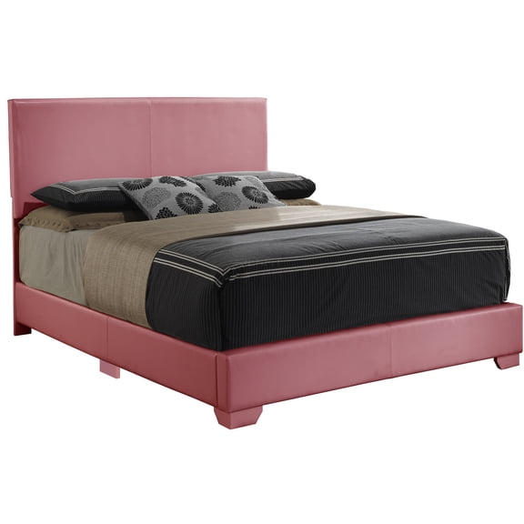 JERFIT Pink Upholstered Full Size Bed Frame with Foam Padding, Soft Fabric Platform Bed with Wingback Headboard for Bedroom, Classic Tufted Button Design
