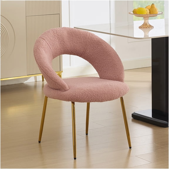JERFIT Pink Velvet Dining Chair with Gold Metal Legs, Curved Back Modern Upholstered Side Chair for Kitchen Dining Room Set