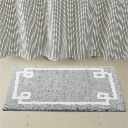 JERFIT Plush Cotton Bath Rug Non-Slip, Luxury Hotel Style Bathroom Mat with White Border, Ultra Soft & Absorbent for Bath, Grey
