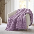 thumbnail image 1 of JERFIT Plush Faux Fur & Mink Reversible Ruched Throw Blanket, Soft & Cozy Decorative Accent for Couch Bed, Machine Washable, Purple, 1 of 6