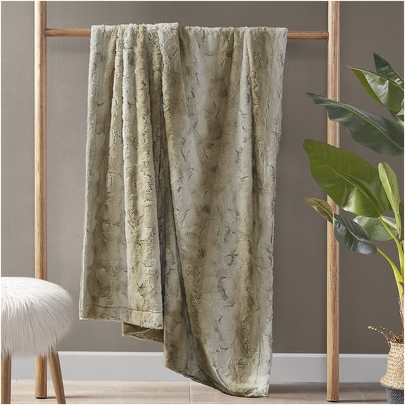 JERFIT Plush Oversized Faux Fur & Faux Mink Reversible Blanket, Super Soft & Machine Washable, Luxury Decorative Throw for Couch, Bed, Sofa - Sand Color