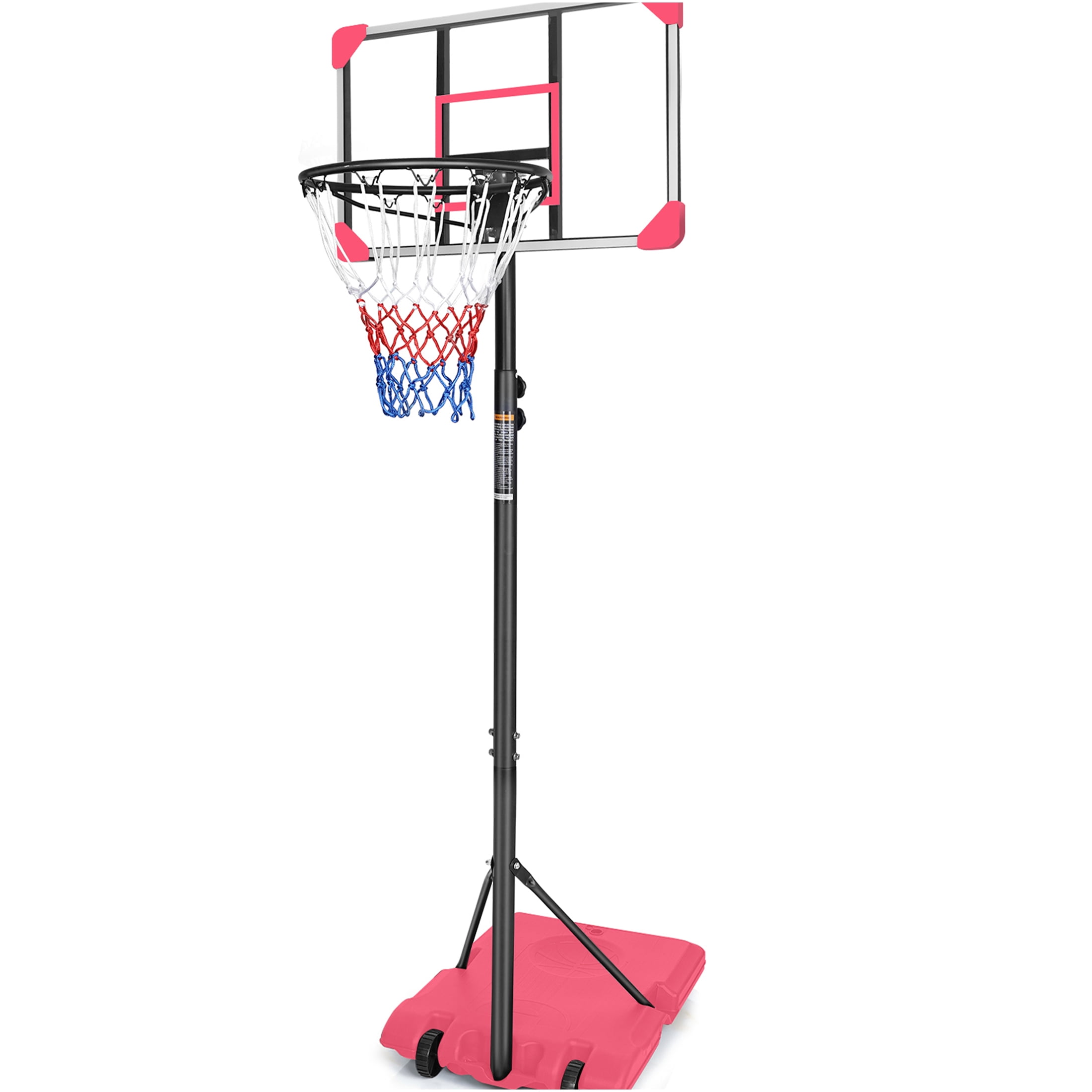 JERFIT Portable Basketball Hoop for Kids & Teens, Adjustable Height 5.6ft-7ft, Pink Iron Hoop with Wheels & Stable Base, 28" Backboard for Indoor Outdoor Use
