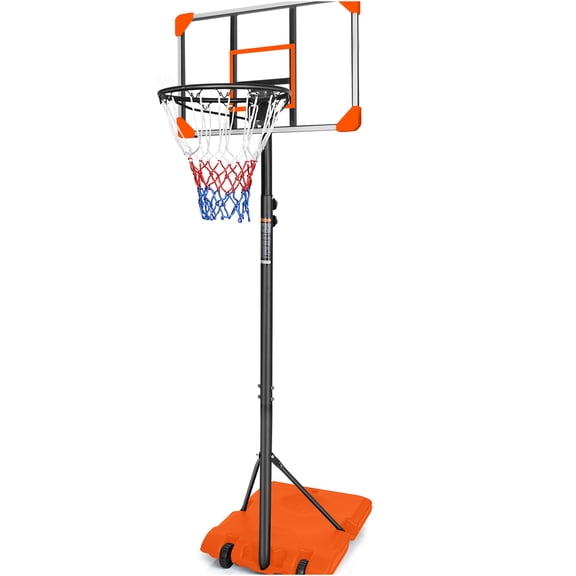 JERFIT Portable Basketball Hoop with Wheels, 5.6-7ft Height Adjustable Goal System for Youth Kids, 28" Backboard, Indoor Outdoor Use with Sand/Water Base