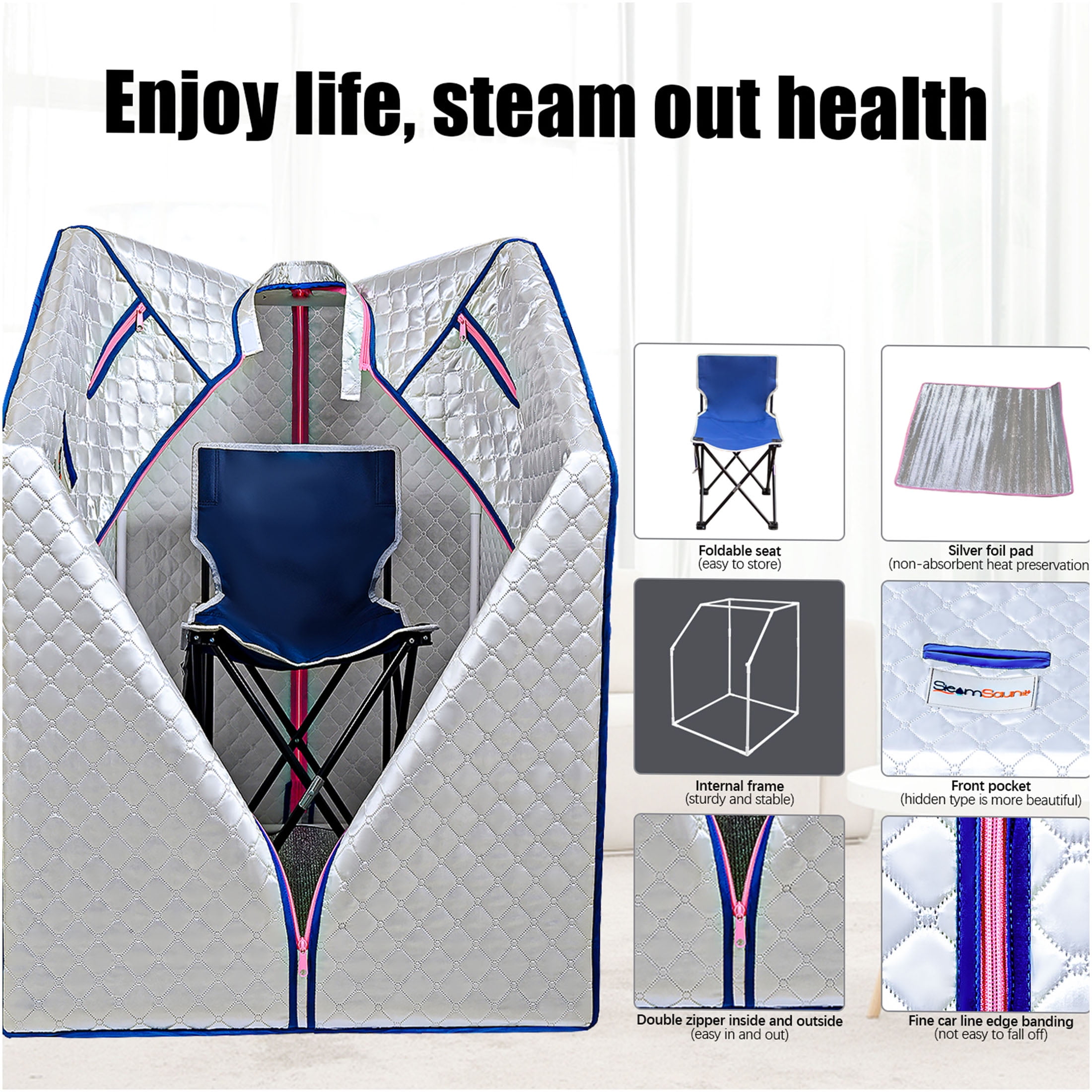 JERFIT Portable Home Sauna Tent with Steam Heater, Remote Control, Folding Chair, Cotton Material for Detox, Relaxation & Home Spa