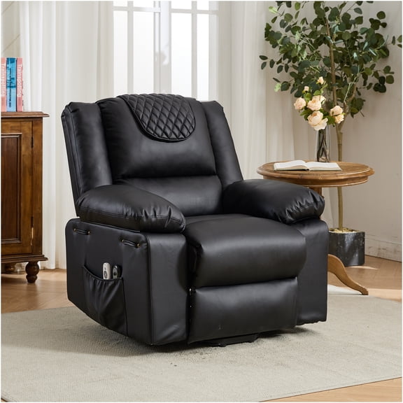 JERFIT Power Lift Recliner Chair with Heat and Massage, PU Leather Electric Standing Assist Chair for Elderly, Remote Control, Black