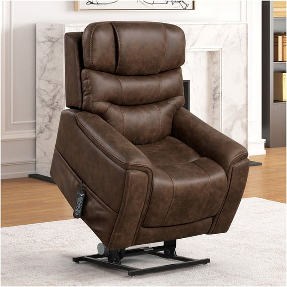 JERFIT Power Lift Recliner Chair with Massage, Transitional Style Walnut Brown Fabric, Dual Motor, Headrest & Lumbar Support, USB Charging