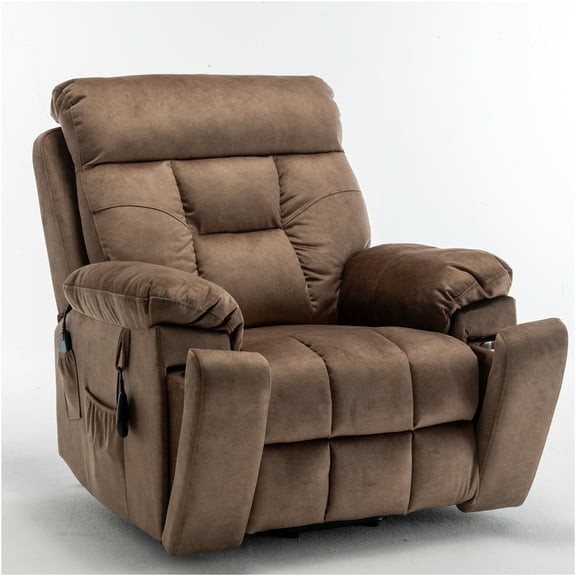 JERFIT Power Lift Recliner Chair with Massage and Heat, Electric Reclining Sofa for Elderly, Padded Velvet Upholstery, Antique Brown