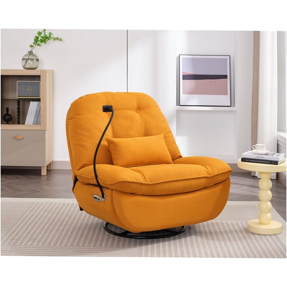 JERFIT Power Swivel Recliner Chair with Bluetooth, USB Charger, Glider Rocker for Living Room, Orange Fabric
