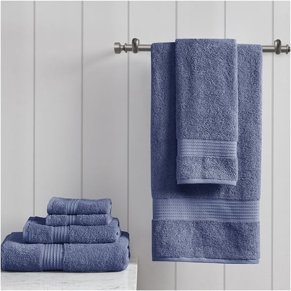 JERFIT Premium 6-Piece Organic Cotton Bath Towel Set, Super Absorbent & Quick-Dry, GOTS & OEKO-TEX Certified, Navy Blue