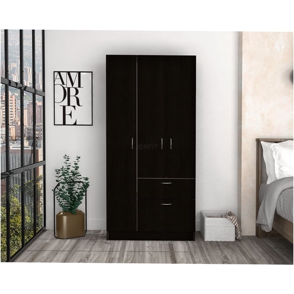 JERFIT Primavera Armoire with Double Doors, 5 Shelves & Drawer, Freestanding Storage Cabinet for Bedroom, Closet Organizer