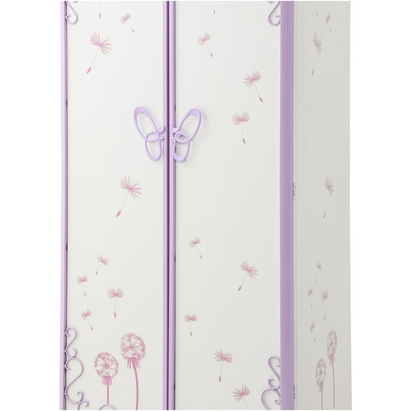 JERFIT Priya II Wardrobe with Butterfly Design, Freestanding Closet with Hanging Rod and Shelves, White and Purple Faux Leather Storage Cabinet