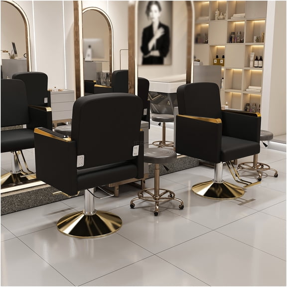 JERFIT Professional Hydraulic Barber Chair 360 Swivel Stylist Station with Foot Pump, PU Leather Non-Tilting Spa Tattoo Hairdressing Chair in Black