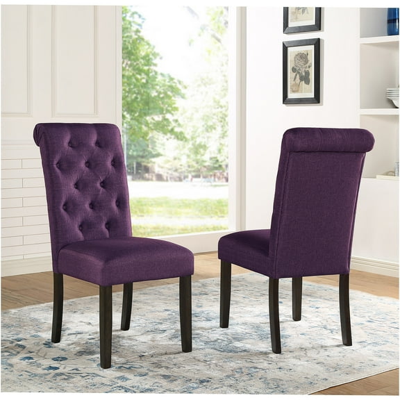 JERFIT Purple Velvet Dining Chairs Set of 2, Upholstered High Back Kitchen Side Chairs with Button Tufted Back and Solid Wood Legs for Dining Room Decor