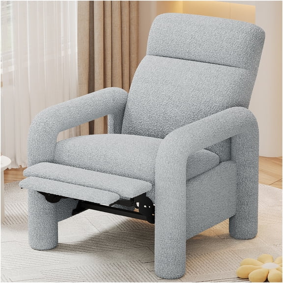 JERFIT Push Back Recliner Chair, Soft Teddy Fabric Single Sofa with 3-Position Adjustable Backrest, Ergonomic Armchair for Living Room, Light Grey